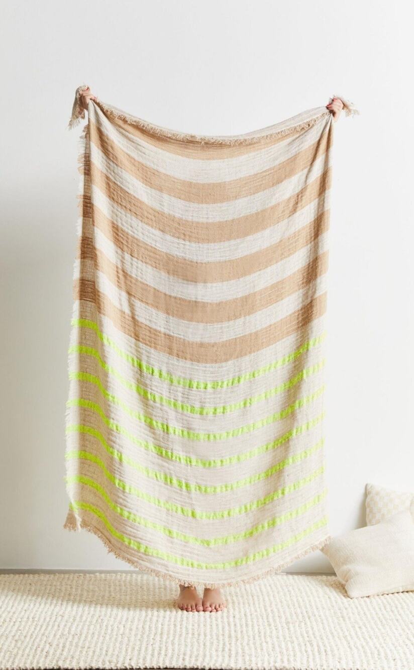 Urban Outfitters Light Green Woven Muslin Thrown Blanket 71" x 53"